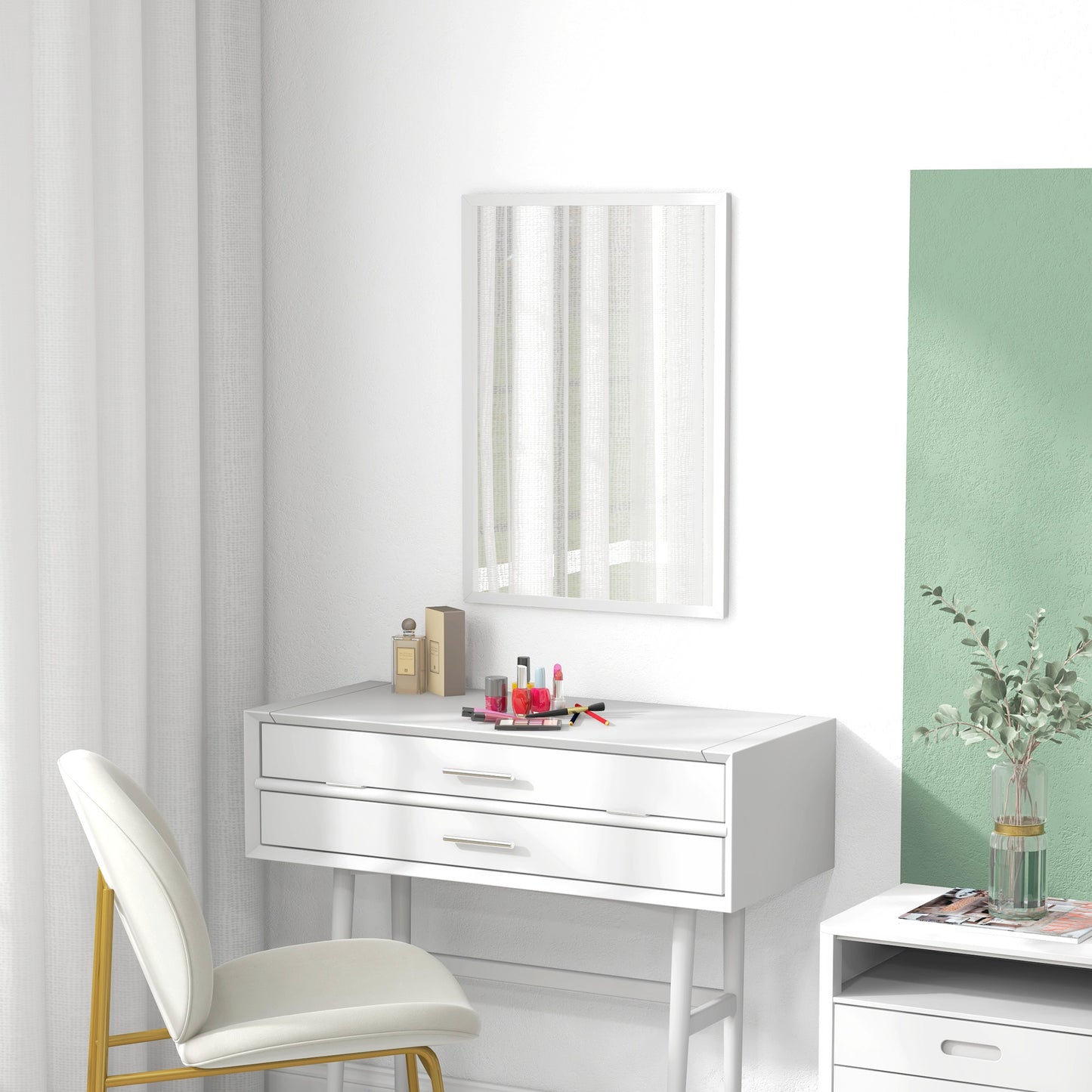 HOMCOM Wall Mounted Bathroom Mirror 70 x 50 cm White Frame For Living Room Bedroom And Hallway