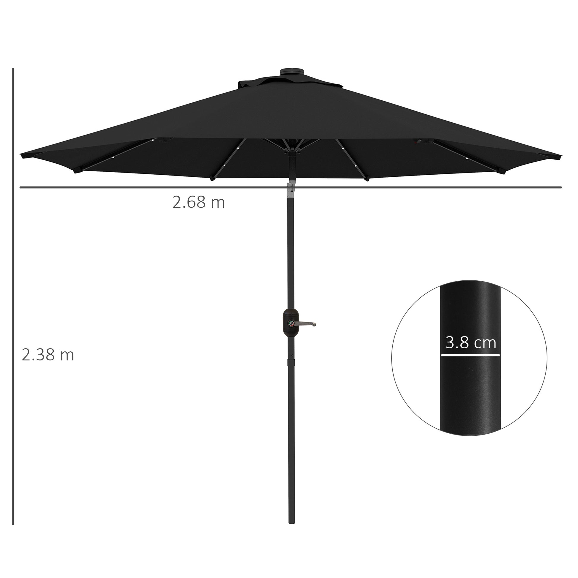 Outsunny 2.7m Black Patio Umbrella with Solar LED Lights and Tilt Function - ALL4U RETAILER LTD