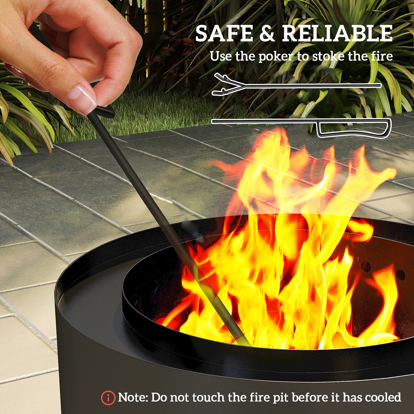 Outsunny Metal Wood Burning Fire Pit With Poker Portable Outdoor Patio Black Powder Coated Finish