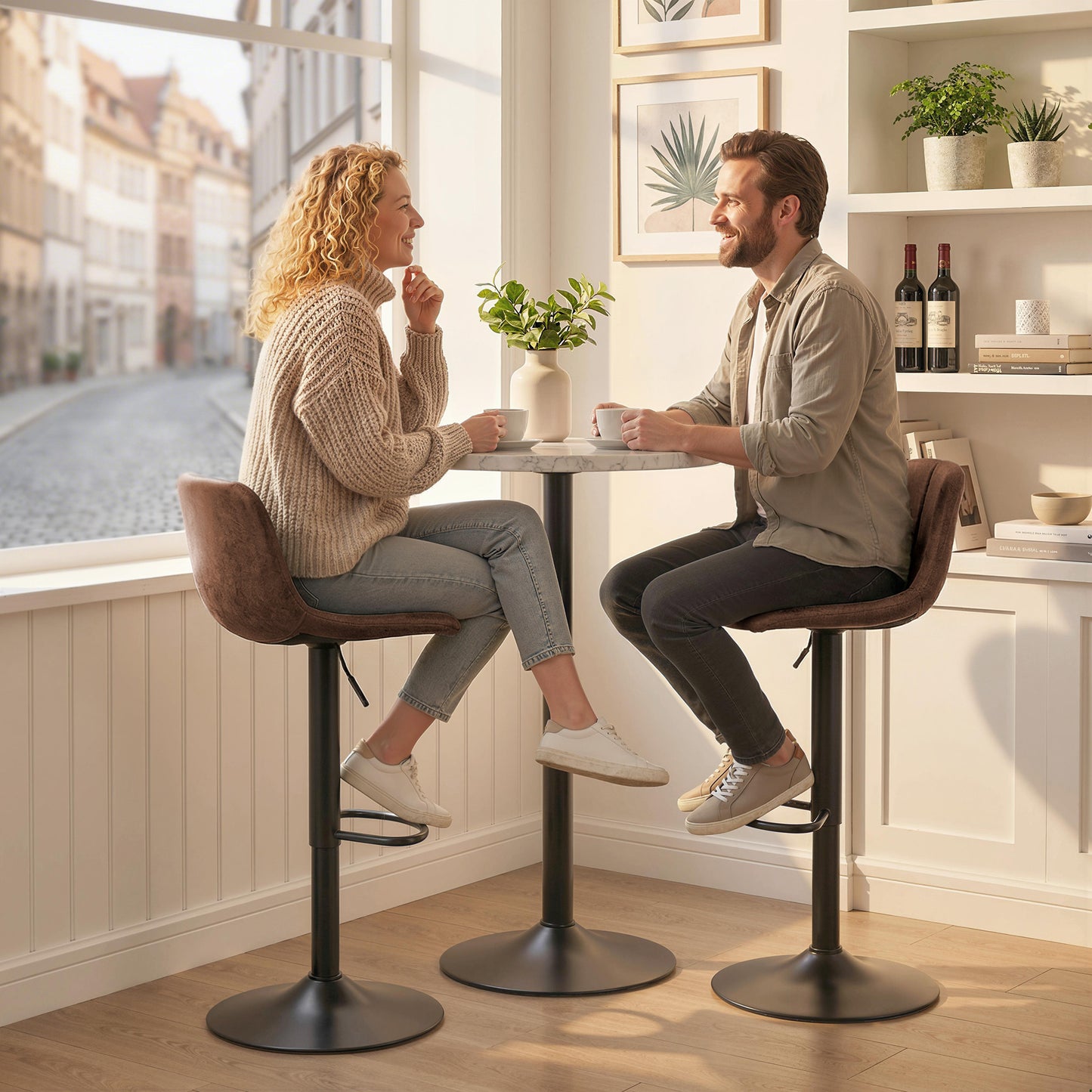 HOMCOM Barstools Set Of 2 Swivel Barstools With Footrest Adjustable 60 To 82 Cm Brown For Kitchen Island Dining Room