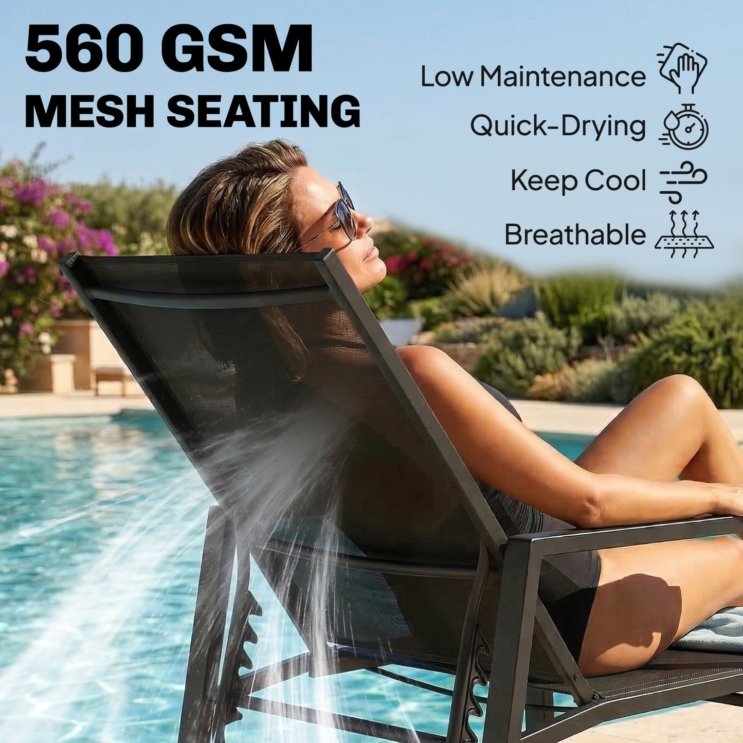 Outsunny Sun Loungers Set Of Two With Retractable Footrest And 5 Position Adjustable Steel Frame For Outdoor Use Black