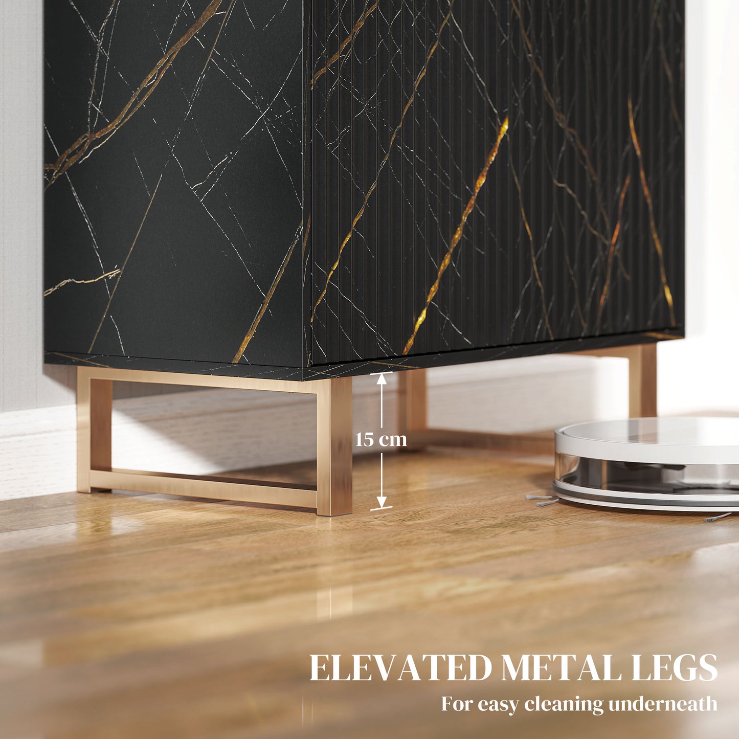 HOMCOM Elegant Storage Sideboard Black Gold Tone With Two Compartments And Three Level Adjustable Shelf
