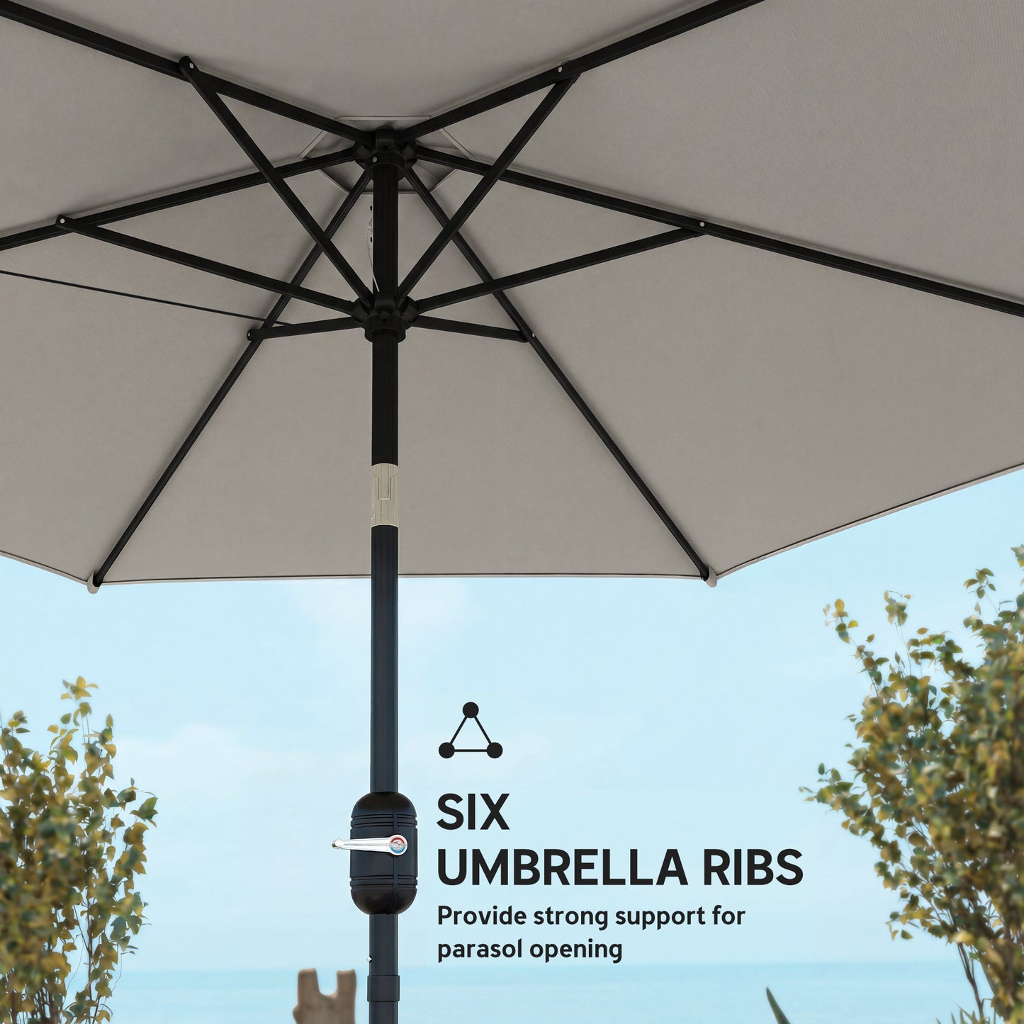 Outsunny 2.6 Meter Garden Parasol Umbrella With Aluminium Pole For Outdoor Patio Tilt And Crank Vent Light Grey