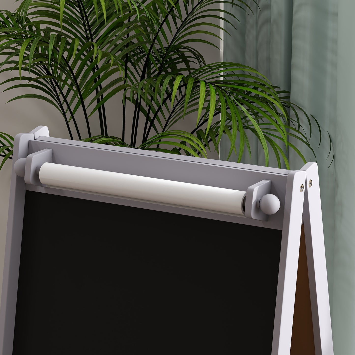AIYAPLAY 3 In 1 Kids Easel With Paper Roll And Storage Blackboard Whiteboard Art Easel For Creative Play Grey