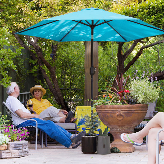 Outsunny 2.6 m Garden Parasol Umbrella With Aluminium Pole Outdoor Patio Umbrella With Tilt And Crank Vent Blue