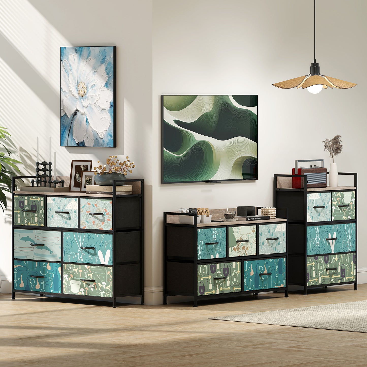 HOMCOM Five Drawer Chest Of Drawers In Blue With Removable Foldable Fabric Drawers For Bedroom Organization