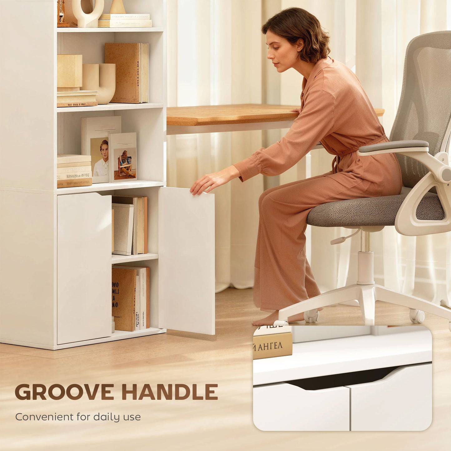 HOMCOM 6 Tier Tall Bookcase With Open Shelves And Double Door Storage Cabinet Freestanding Rack White 59 x 29 x 180 cm