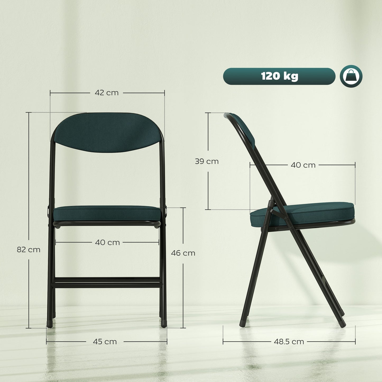 HOMCOM Set Of Four Folding Corduroy Seat Chairs Teal Durable Steel Frame For Indoor And Outdoor Use