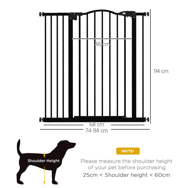 PawHut Pressure Fit Dog Stair Gate No Drilling Safety Gate Auto Close - Adjustable 74-94cm, 94cm Tall, Black - Ideal for Doorways and Hallways - ALL4U RETAILER LTD