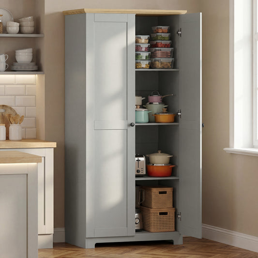 HOMCOM Kitchen Cupboard 172cm Freestanding Storage Cabinet With Doors And 4 Shelves Grey