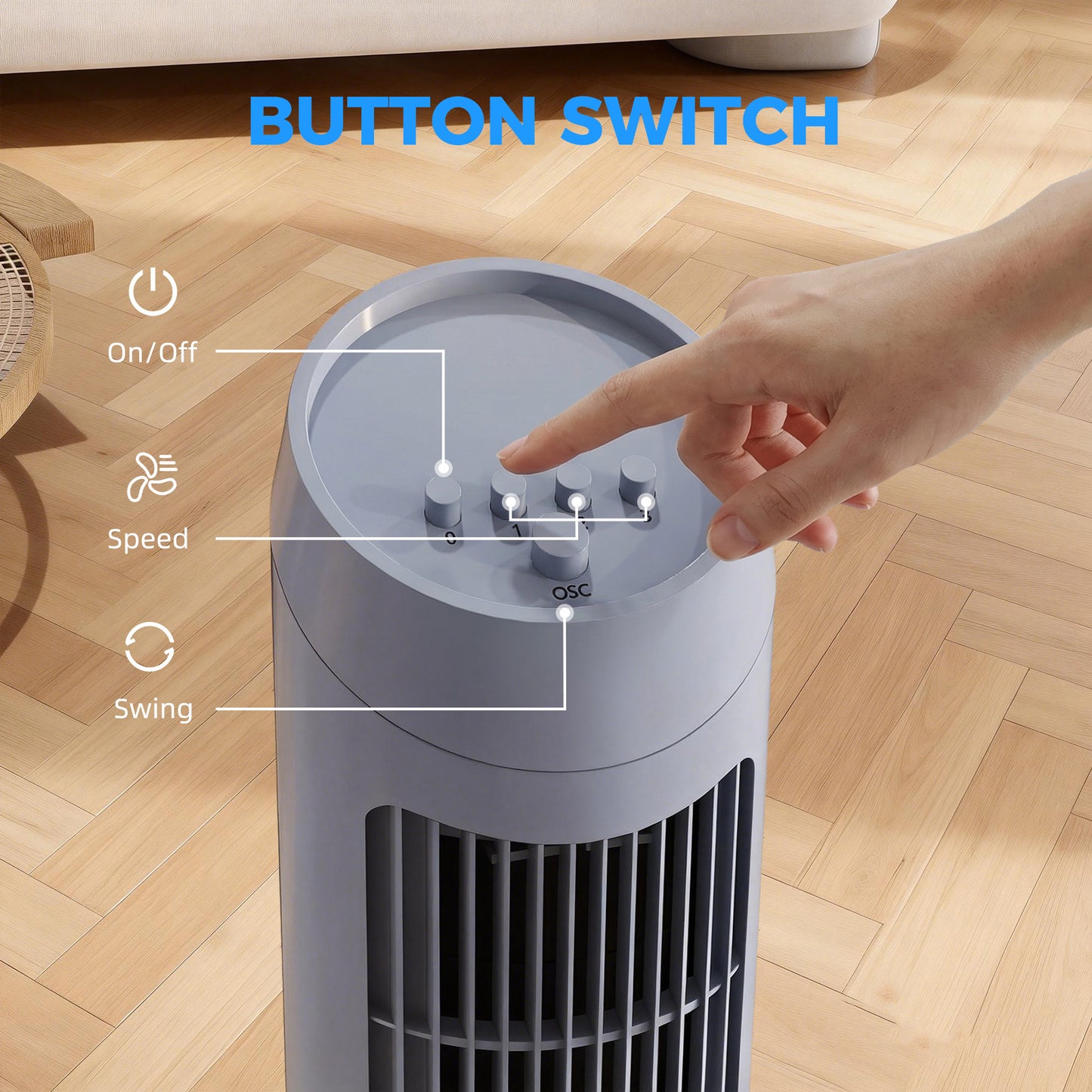 HOMCOM Tower Fan 75 cm for Bedroom Cooling, 70 Degree Oscillating, 3 Speed Settings, Standing Floor Fan Grey
