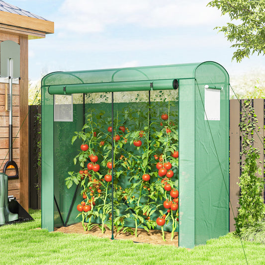 Outsunny Mini Greenhouse Garden Tomato Growhouse With Roll Up Door And 2 Mesh Windows PE Cover 200 x 75 x 188 Cm Green