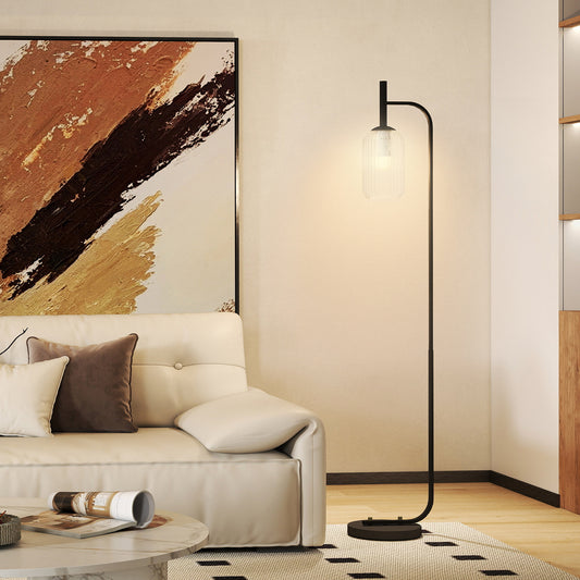 HOMCOM Floor Lamp Glass Shade Modern Standing Lamp With Foot Switch Black Bulb Not Included For Living Room Or Bedroom