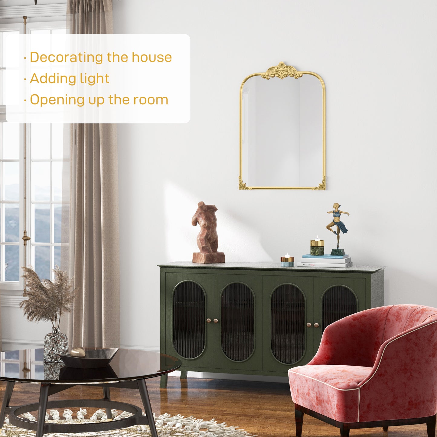 HOMCOM Wall Mirror Baroque Decorative Mirror With Metal Gold Tone Frame 60 By 87 Cm For Bedroom And Living Room
