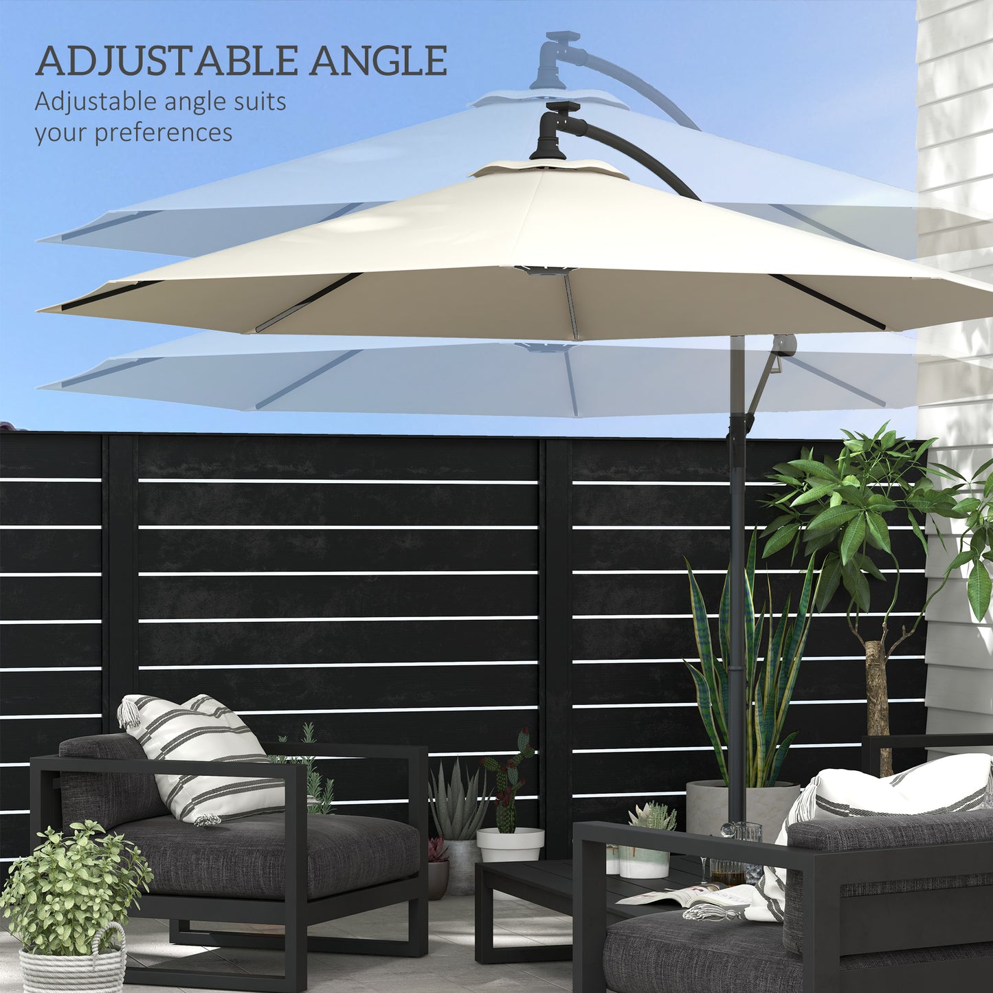 Outsunny 3m Cantilever Umbrella with Solar-Powered LED Lights and Crank Handle for Garden Shade - ALL4U RETAILER LTD