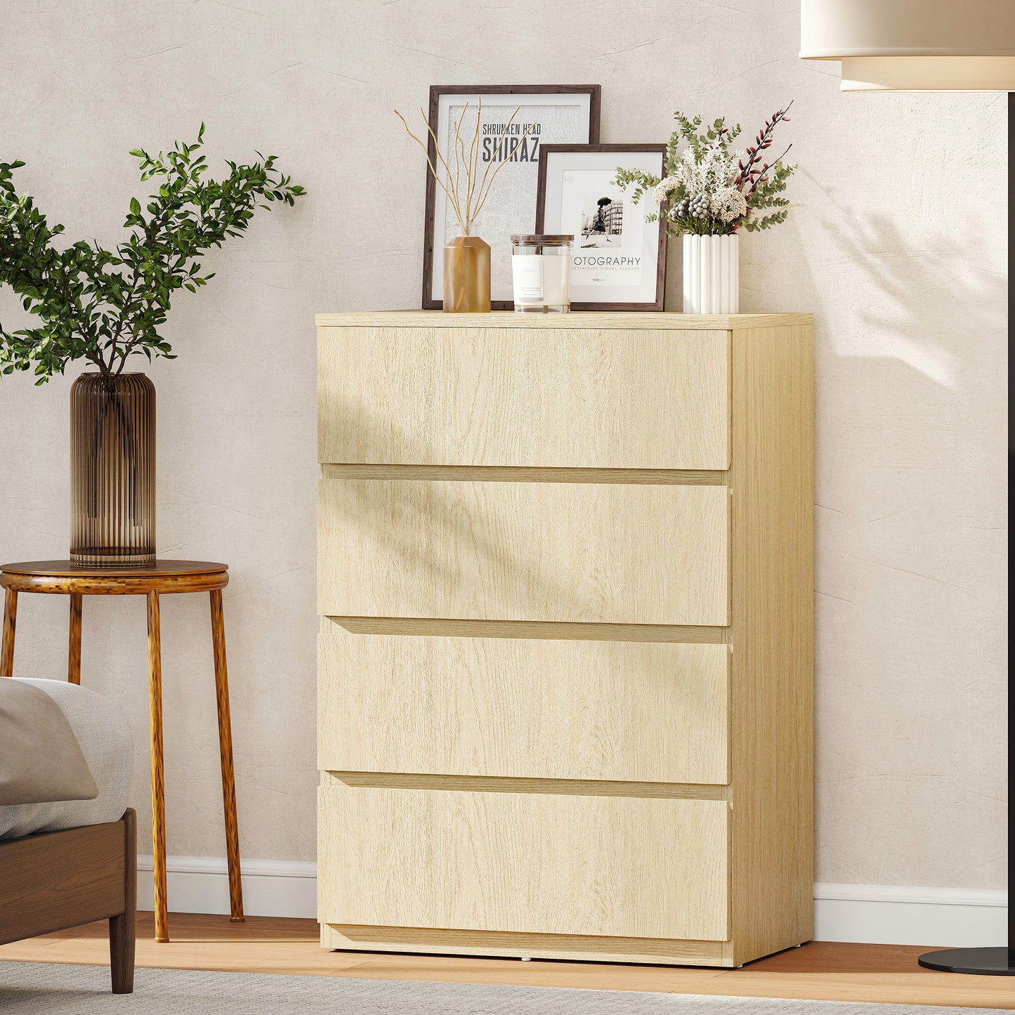 HOMCOM 4 Drawer Chest Of Drawers Modern Dresser For Bedroom Storage Cabinet With Smooth Finish