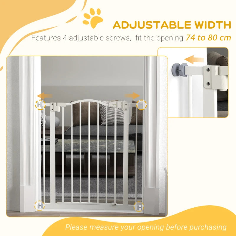 PawHut Metal Adjustable Pet Gate Safety Barrier with Auto-Close Door - White (74-80cm) - ALL4U RETAILER LTD