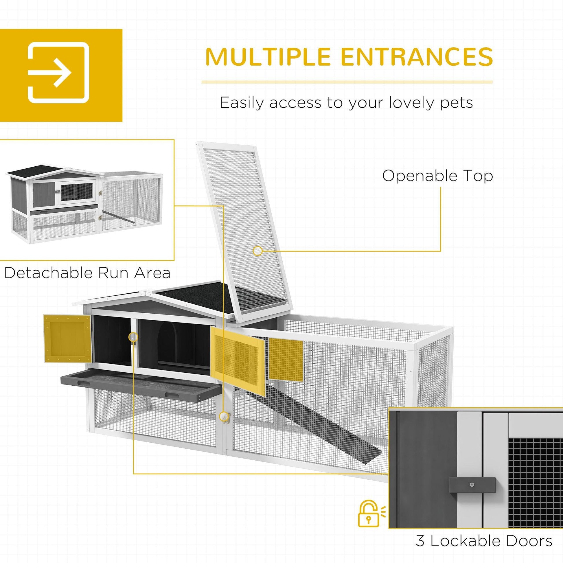 PawHut Rabbit Hutch and Run Outdoor w/ Sliding Tray Hay Rack Ramp, 156x58x68cm - ALL4U RETAILER LTD