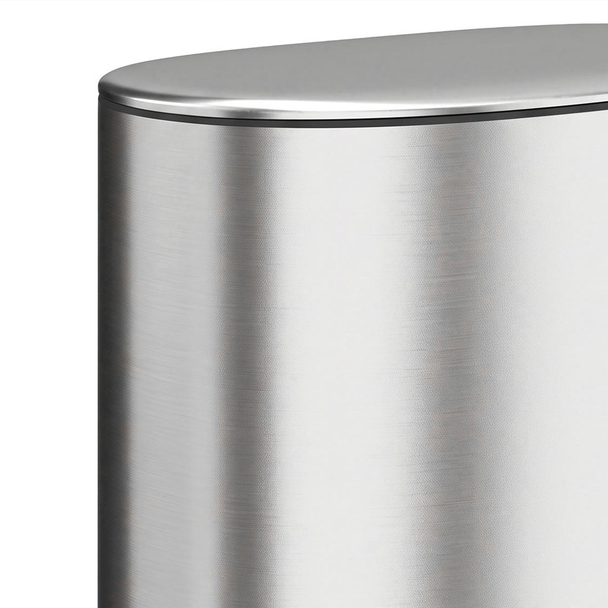 Stainless steel bin lid with smooth curved rim and brushed finish