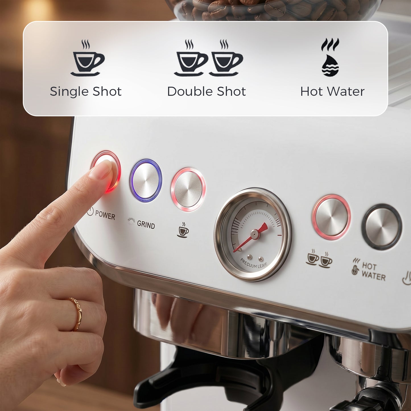 HOMCOM Bean To Cup Espresso Coffee Machine With Integrated Grinder And Steam Wand 15 Bar Pressure White