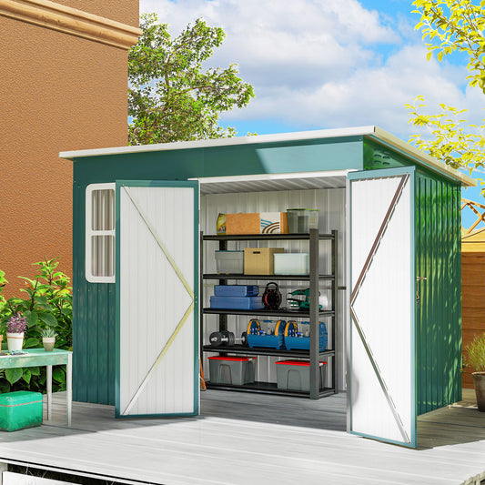 Outsunny 8.5 x 6ft Galvanised Steel Garden Storage Shed With Foundation Kit Window Air Vents Lockable Wide Doors