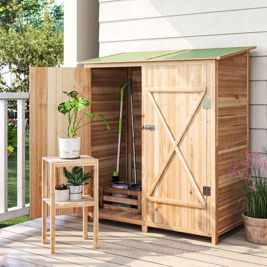 Outsunny 140 X 75 Fir Wood Garden Shed With Asphalt Roof Natural Finish Tall Vertical Storage
