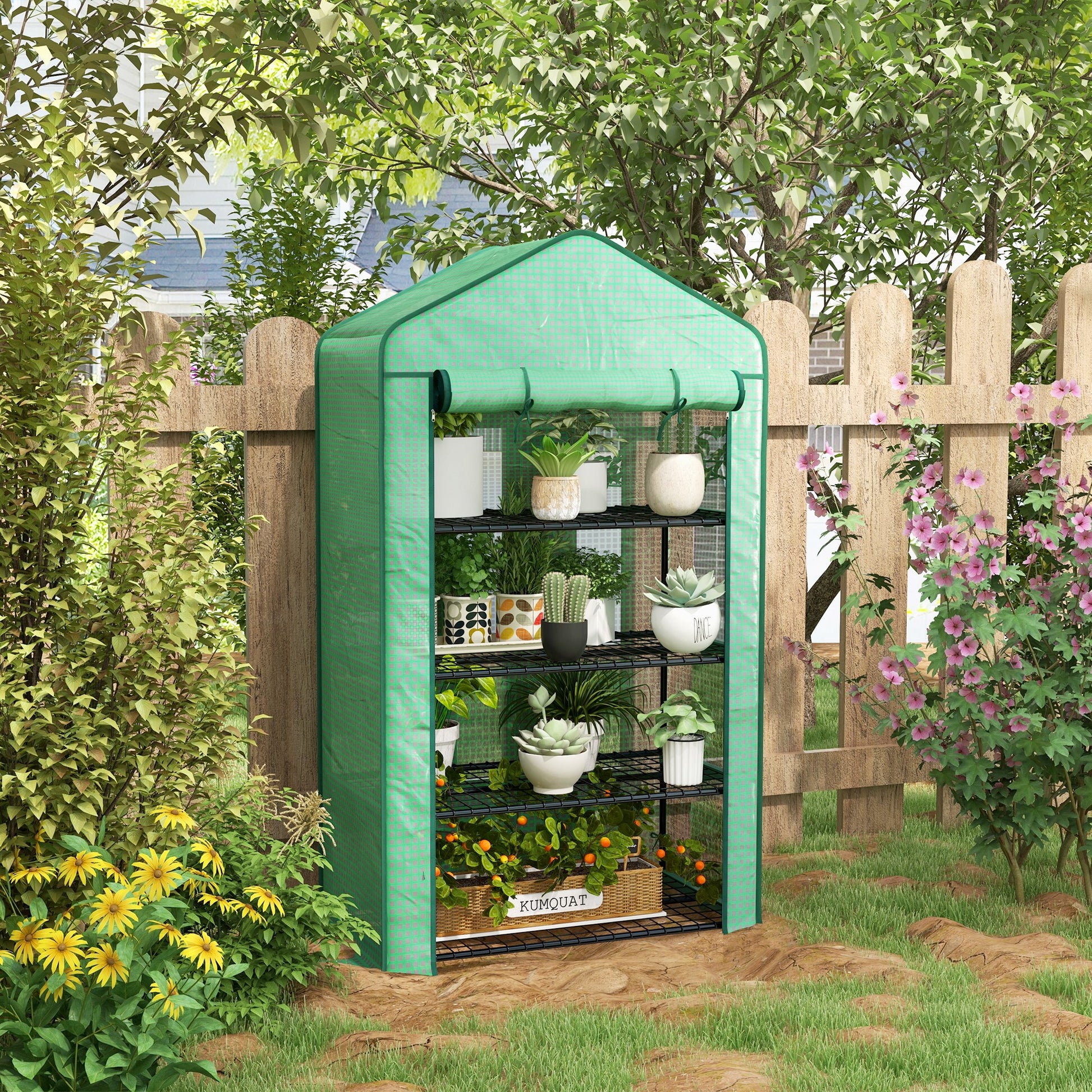 Outsunny Compact Four-Tier Garden Greenhouse with Durable Plastic Cover - ALL4U RETAILER LTD