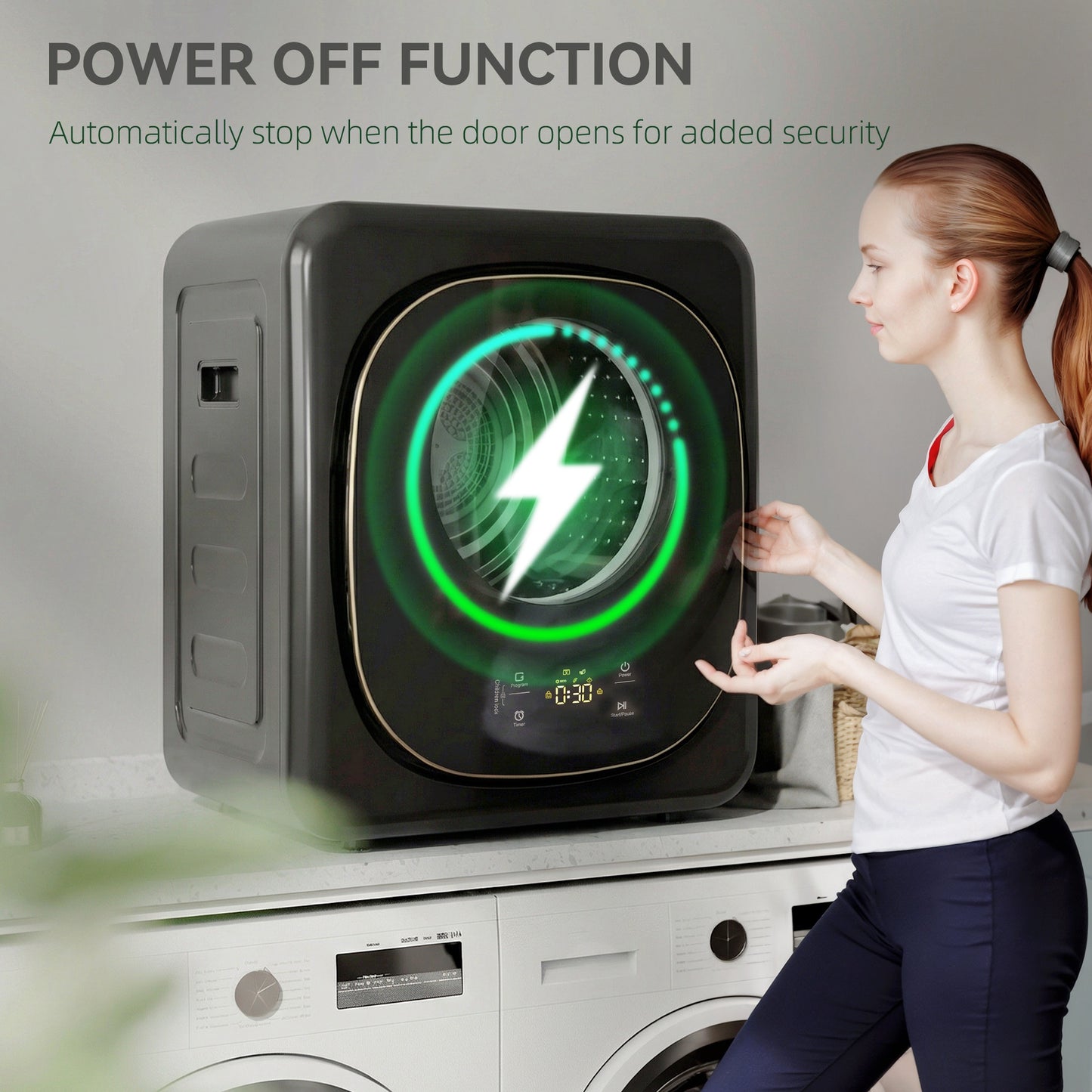 HOMCOM 4kg Vented Tumble Dryer 800W 5 Drying Modes Compact Freestanding Front Tumble Dryer Black