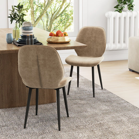 HOMCOM Set of 2 Light Brown Velvet Dining Chairs with Metal Legs - ALL4U RETAILER LTD