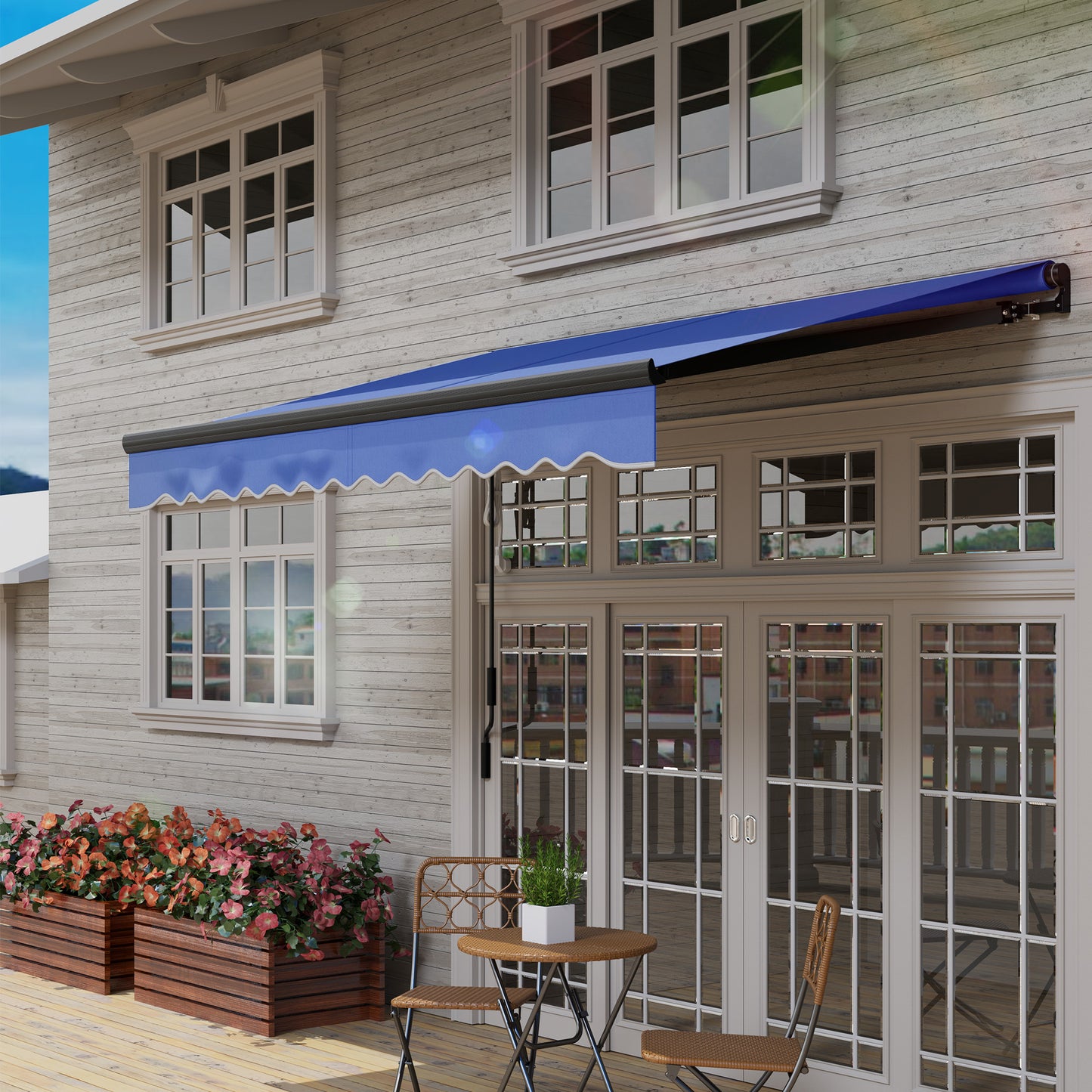 Outsunny 2.5m By 2m Electric Retractable Awning With LED Lights Remote Control Aluminium Frame UV50 Sun Shade Blue