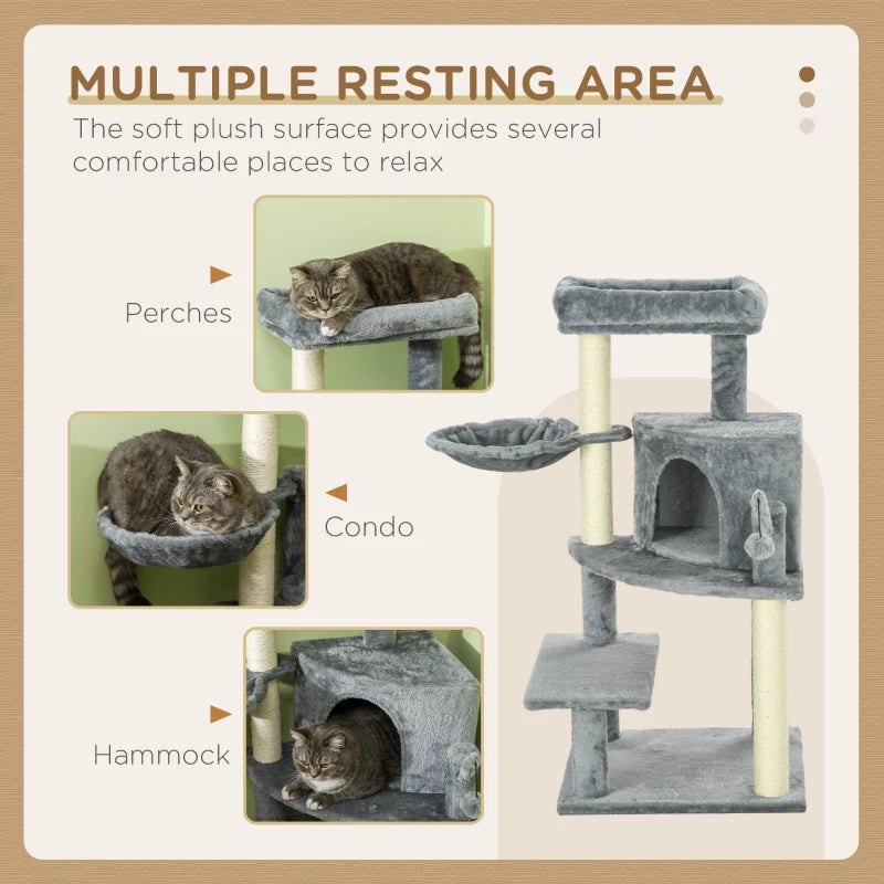 PawHut 100cm Grey Cat Tree Tower with Sisal Scratching Post - Sturdy & Stylish Furniture for Your Feline Friend - ALL4U RETAILER LTD