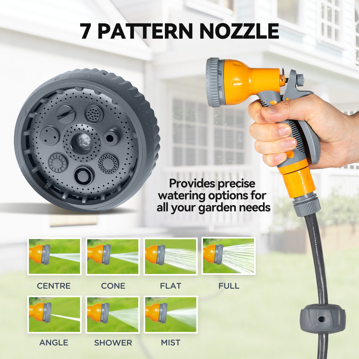 Outsunny Retractable Hose Reel Wall Mounted 32m Hose With Lock Auto Rewind 180 Degree Swivel 7 In 1 Spray Nozzle Orange