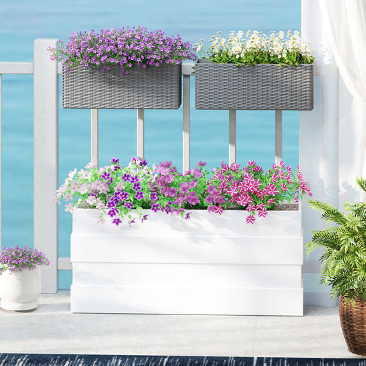 Outsunny Set Of Two Rattan Effect Planters With Hooks For Balconies Railings Grey