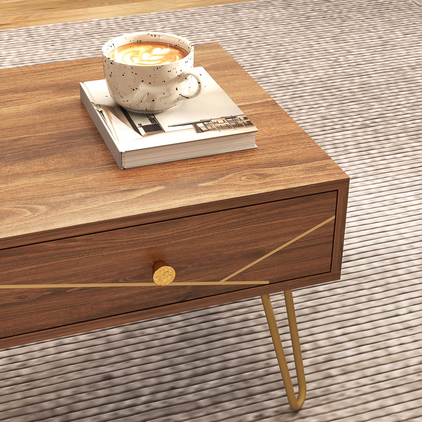 HOMCOM Coffee Table With Storage And Drawers, Rectangular Living Room Table With Steel Base Brown 100 x 50 x 41 cm