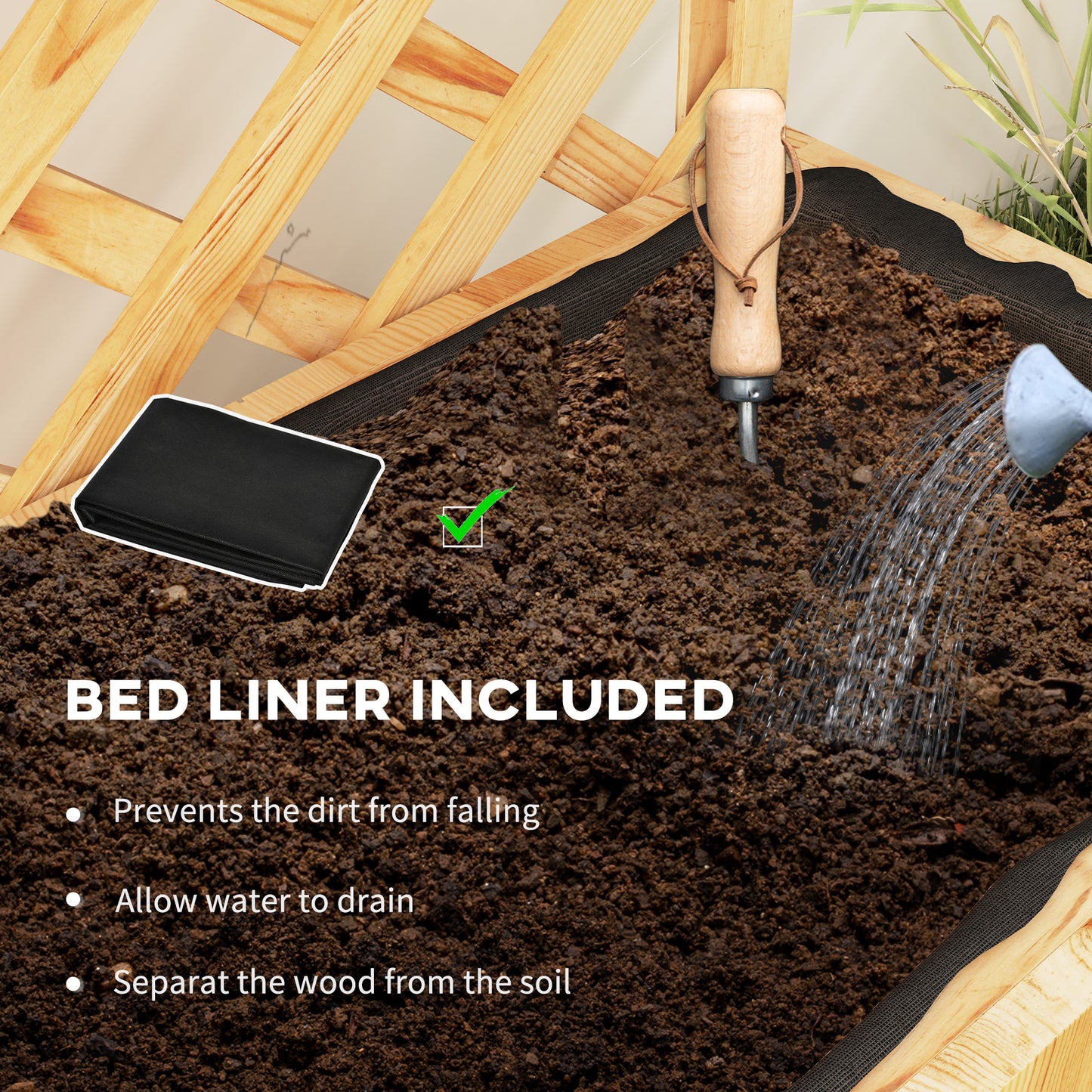 Outsunny 52L Wooden Planter With Trellis And Shelves For Outdoor Gardens Natural Finish