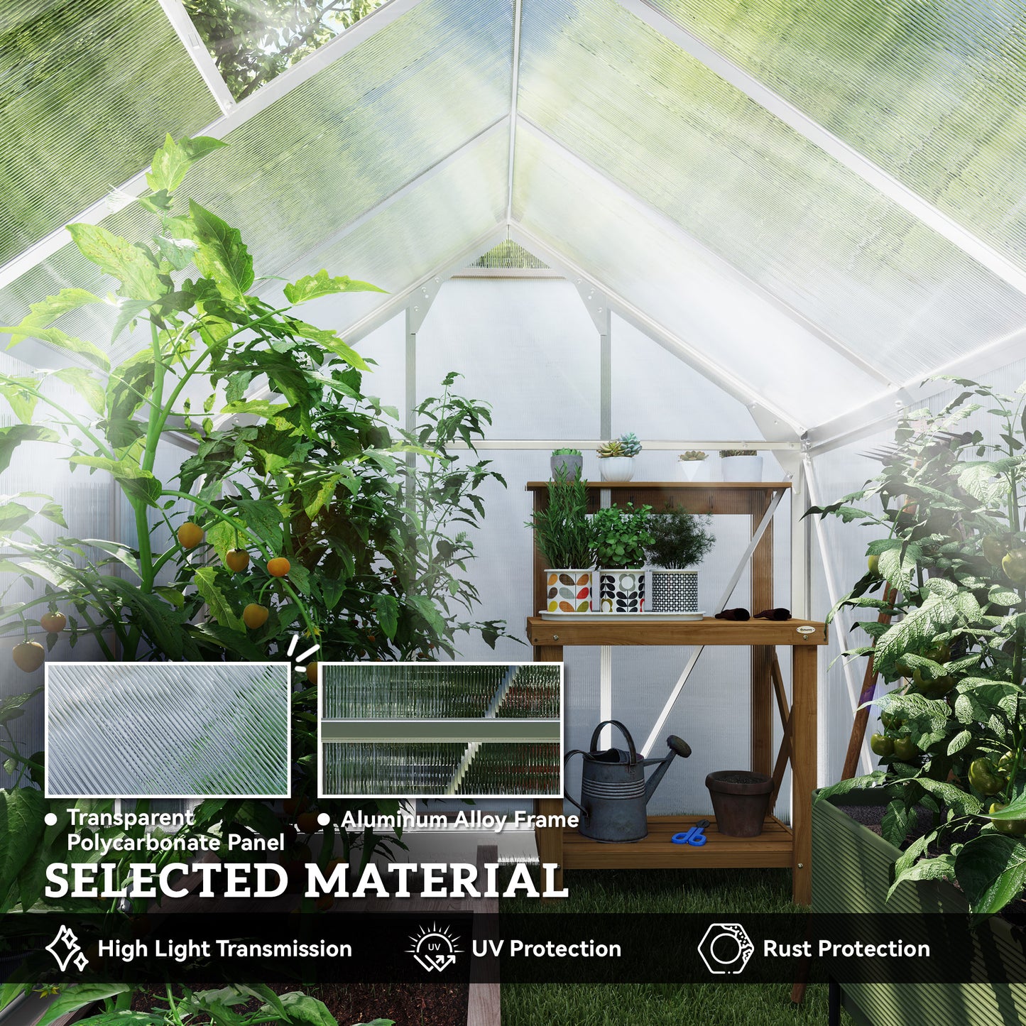 Outsunny 6x8 Ft Walk In Greenhouse With Sliding Door Clear Panels For Garden And Patio