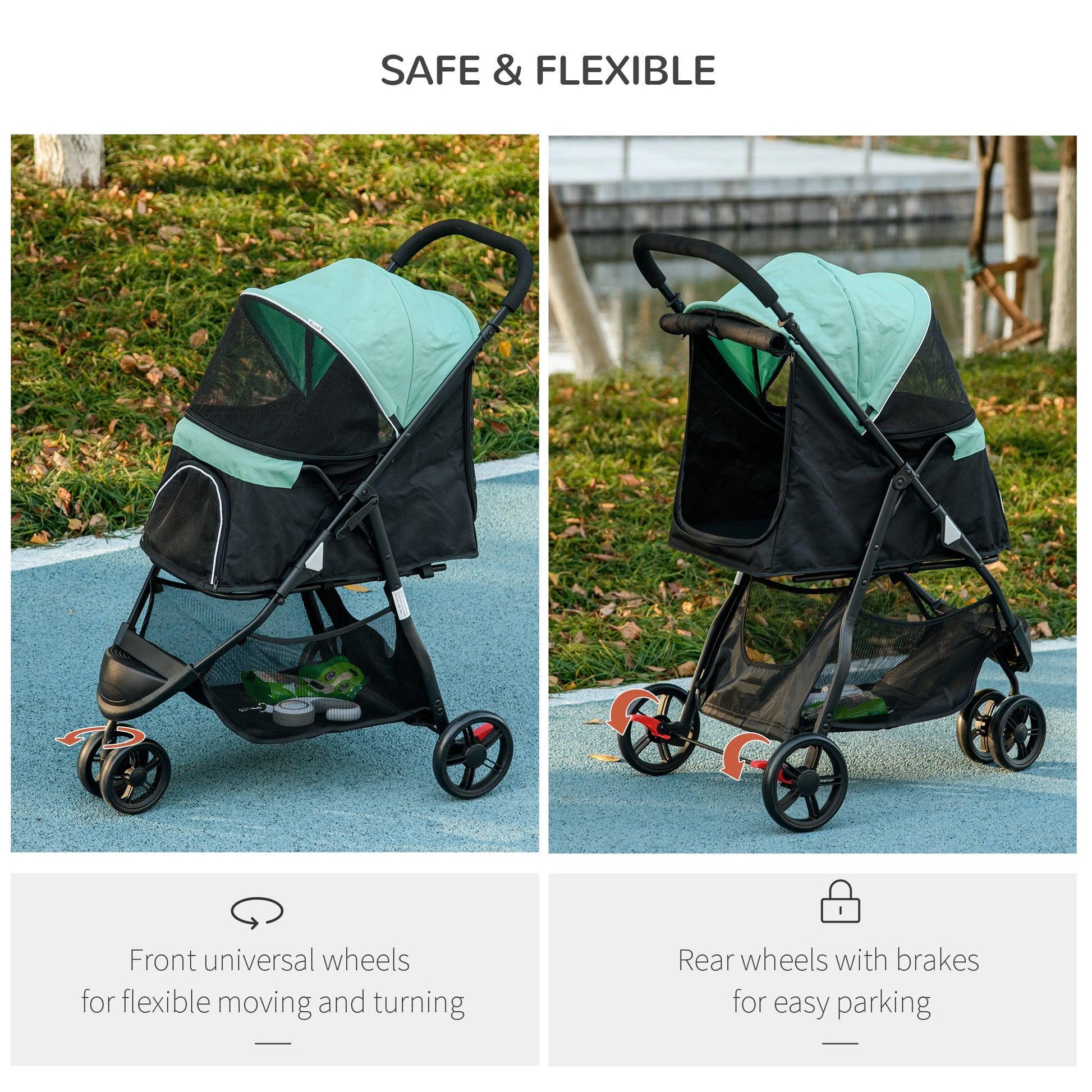 PawHut Foldable Pet Stroller with Rain Cover for XS and S-Sized Dogs Green - ALL4U RETAILER LTD