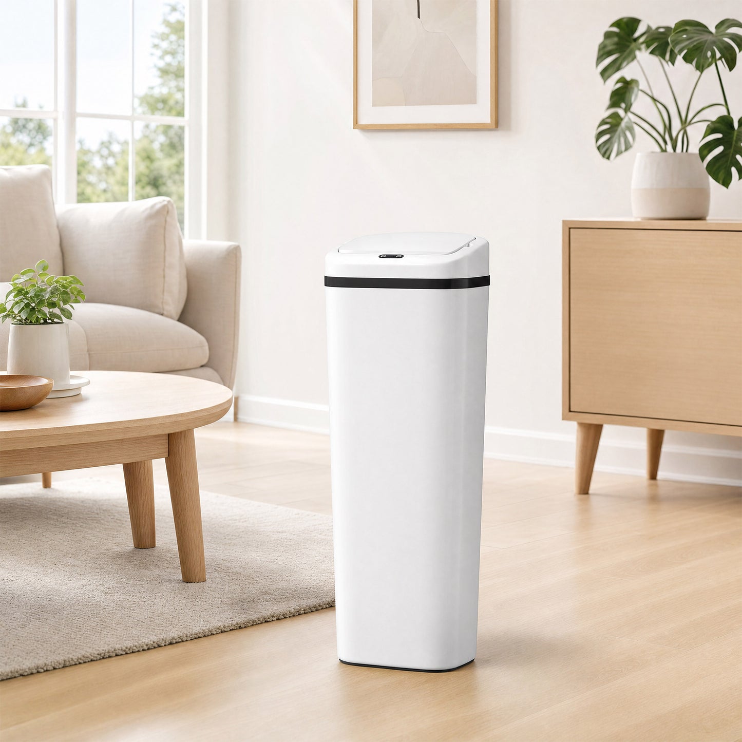 HOMCOM 50L Stainless Steel Sensor Kitchen Bin With Auto Lid And Manual Override White