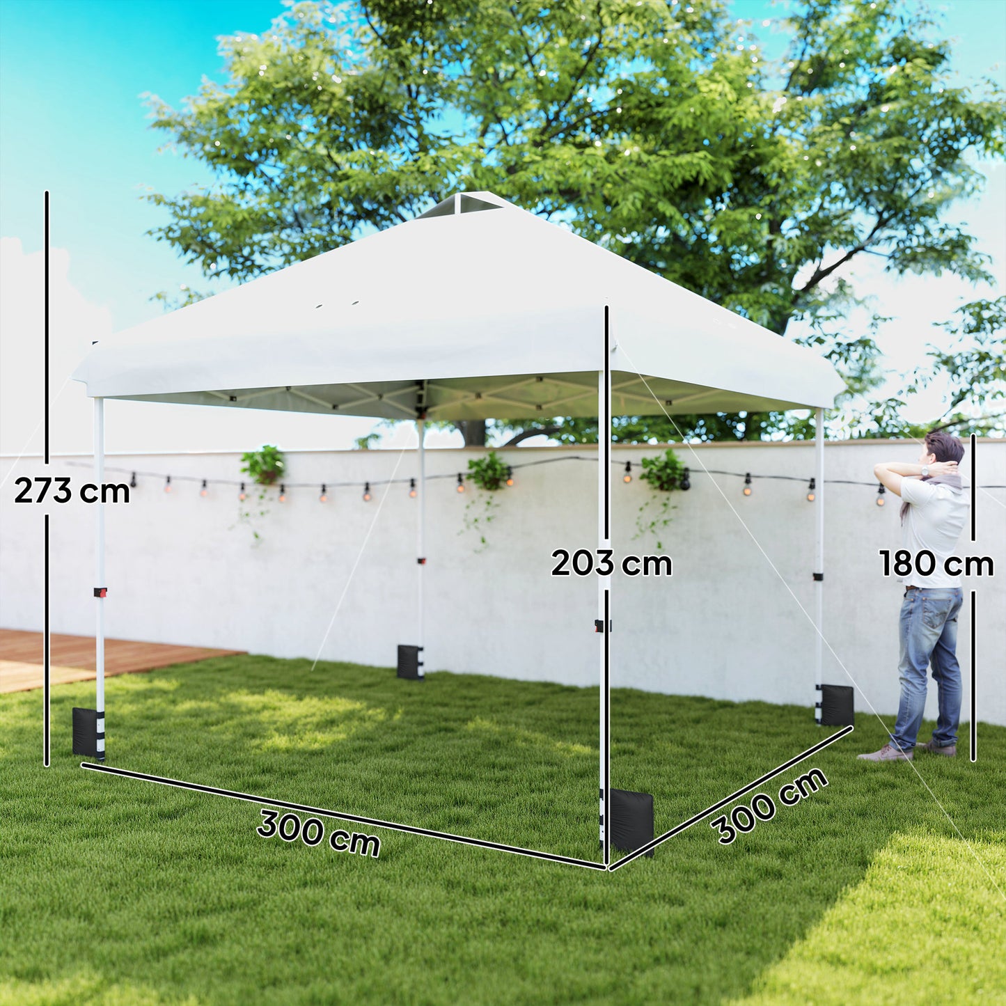 Outsunny 3 X 3 M Pop Up Gazebo With Wheels UPF 50 Plus One Touch Outdoor Garden Party Tent Marquee Canopy White