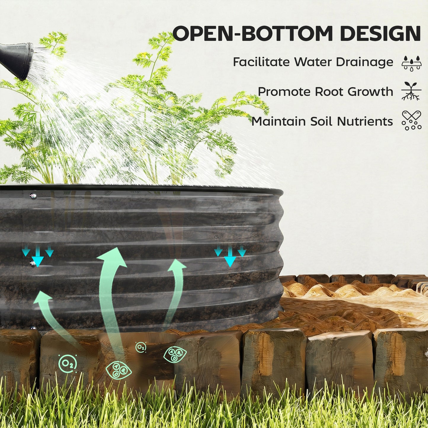 Outsunny Galvanised Raised Garden Bed With Safety Edging Planter Box For Flowers Herbs Succulents Dark Grey