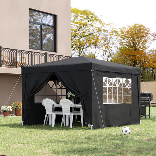 Outsunny 3x3m Black Pop-Up Gazebo Tent - Water Resistant Canopy for Weddings, Camping, and Parties with Free Carry Bag - ALL4U RETAILER LTD