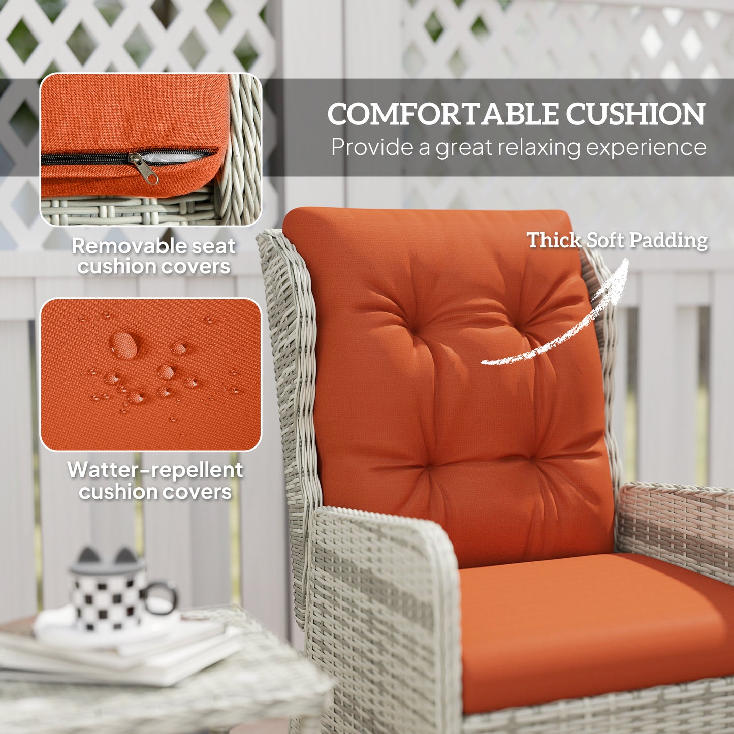 Outsunny 5 Pieces Rattan Bistro Set With Adjustable Back Reclining Cushions Outdoor Orange Footstools