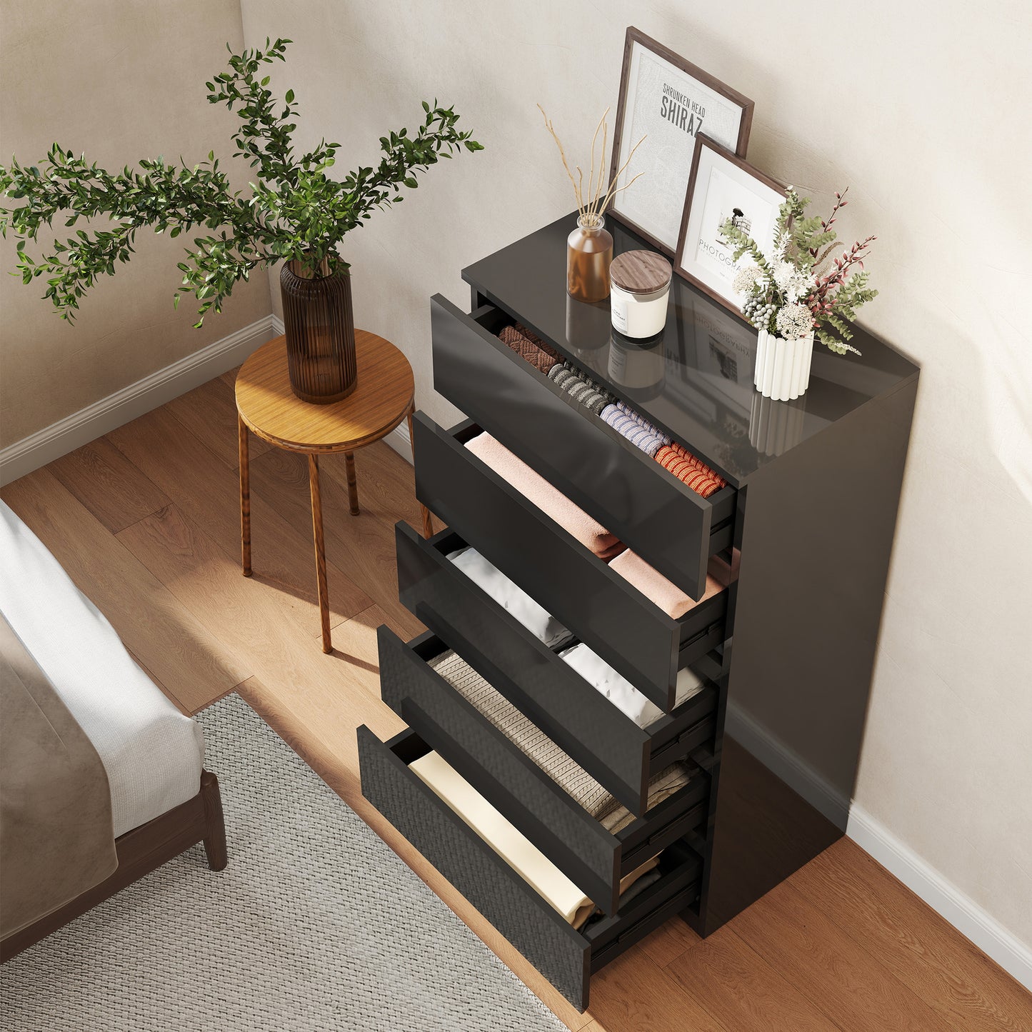 HOMCOM Five Drawer Chest Of Drawers Modern Dresser Storage Cabinet For Bedroom Organization