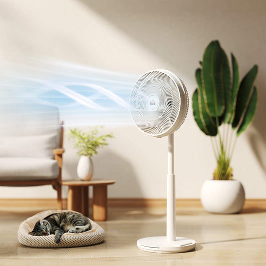 HOMCOM Pedestal Fan With Oscillation And Tilt Adjustable Height DC Motor Remote 12 Speeds Sleep Mode White