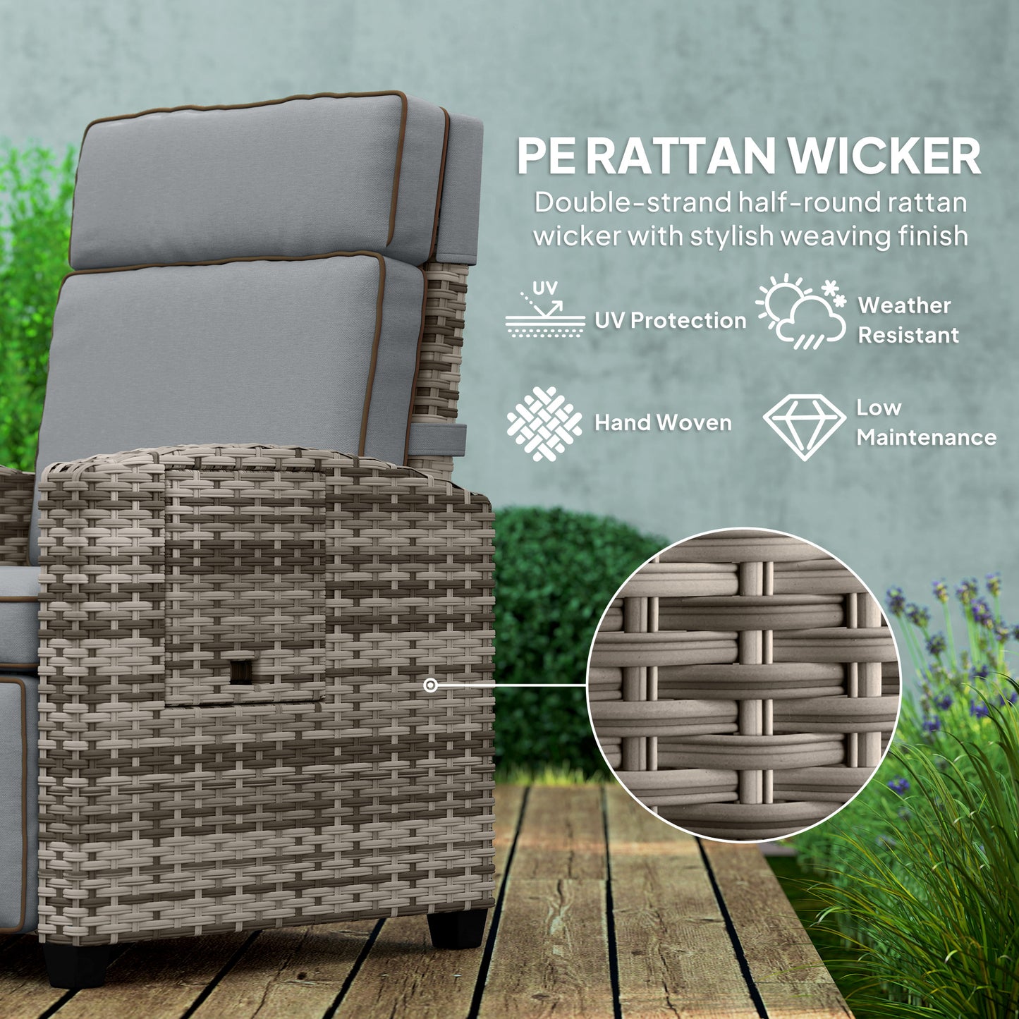 Outsunny 145 Degree Reclining Rattan Armchair With Footrest In Mixed Grey Outdoor