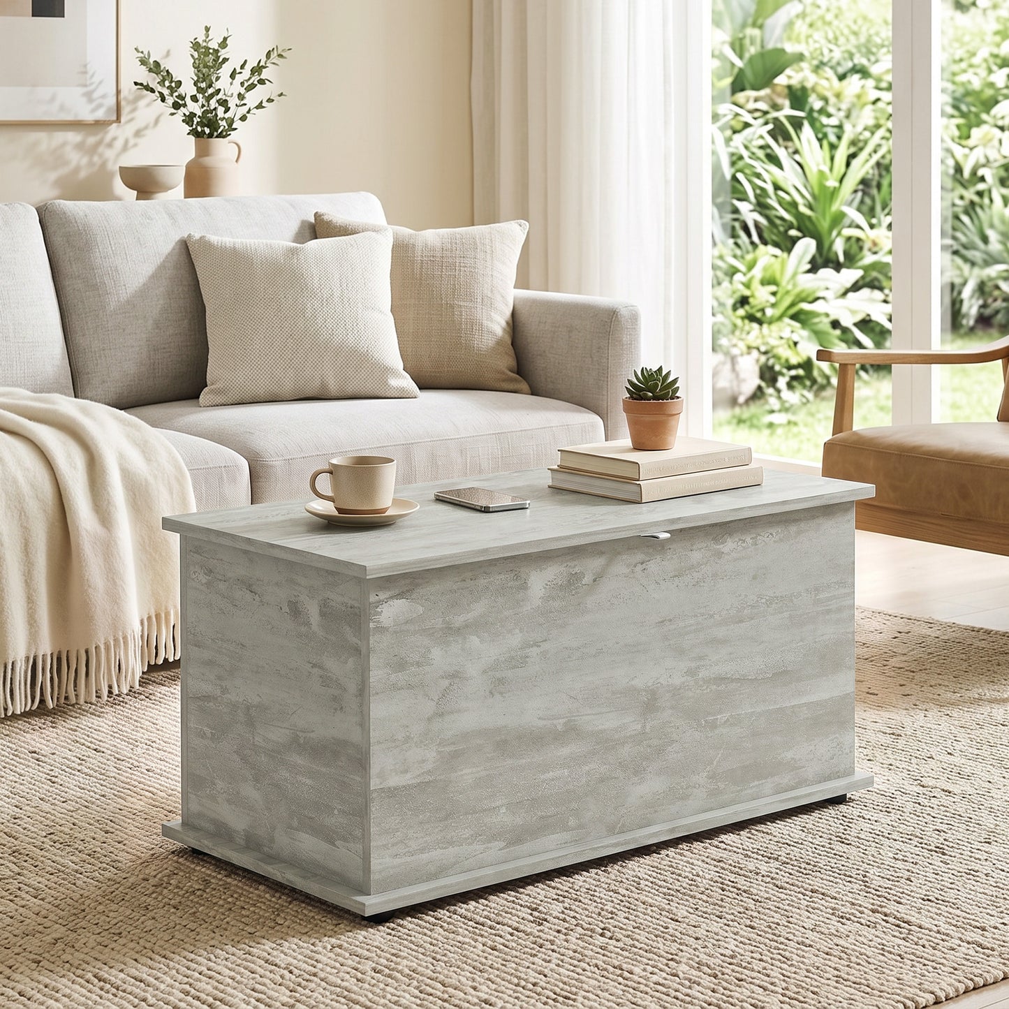 Grey HOMCOM 102L Wooden Storage Bench With Safety Hinged Lid