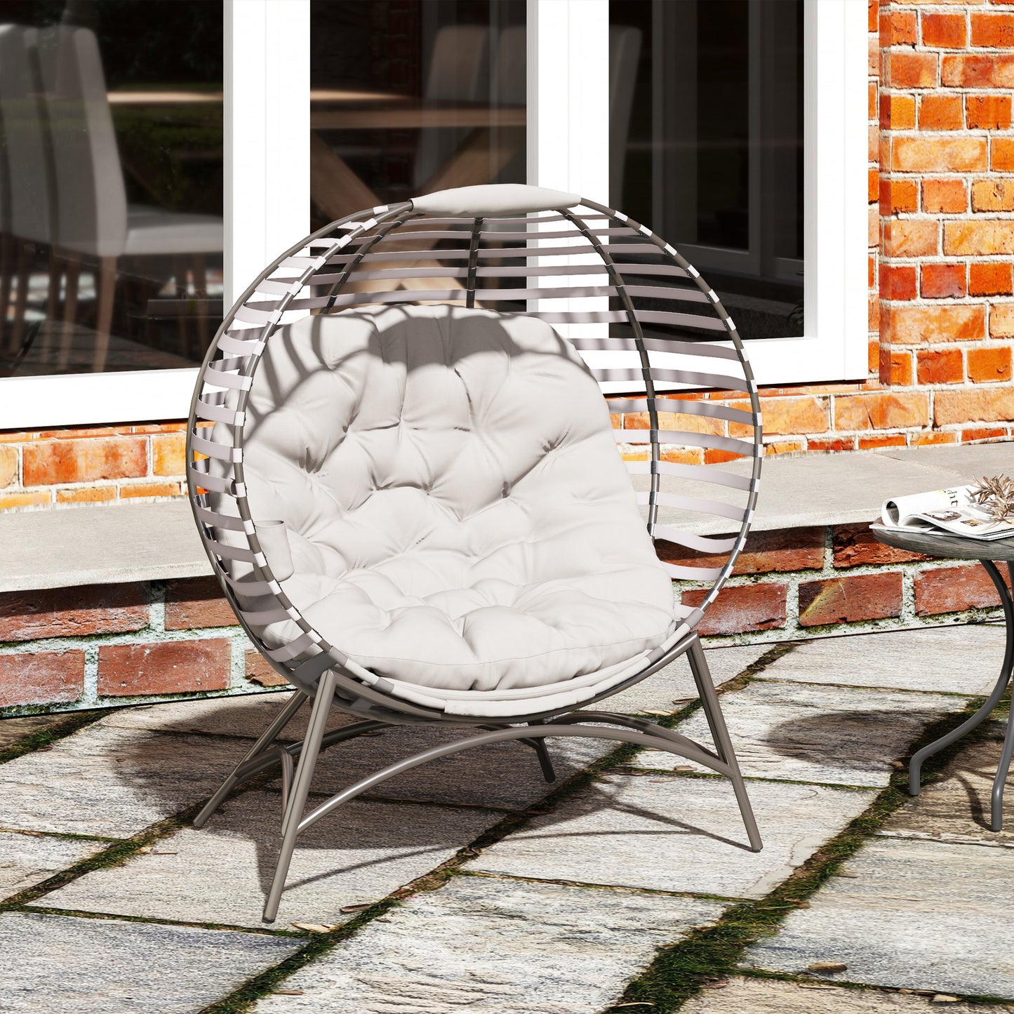 Outsunny Egg Chair With Plush Cushion And Side Pocket For Outdoor Use In Light Grey