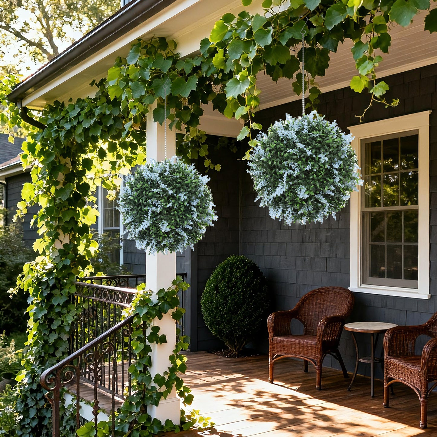 HOMCOM Set of 2 UV Protected Artificial Topiary Balls In Blue For Indoor And Outdoor Decor