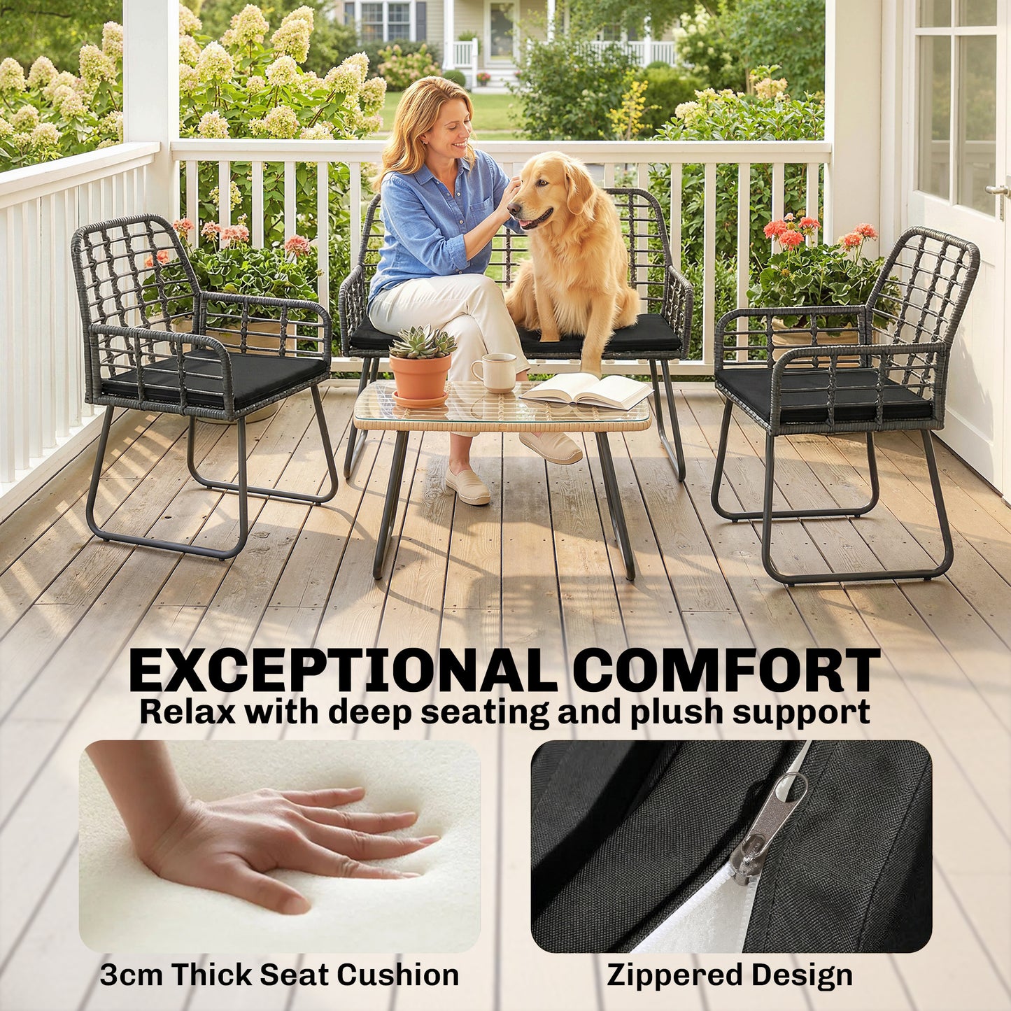 Outsunny 4 Piece Rattan Garden Furniture Set For Patio With Loveseat Armchairs And Coffee Table