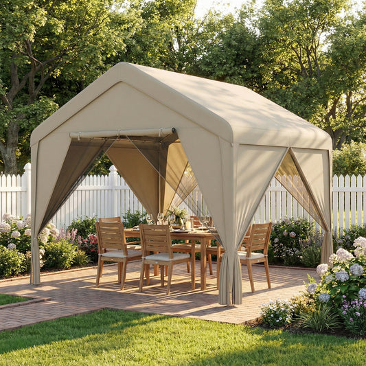 Outsunny 3 By 3 Meter Patio Gazebo With Netting And Curtains For Privacy And Shade Galvanised Steel Frame Khaki